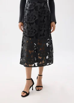 Vegan Leather Lace A-line Midaxi Skirt