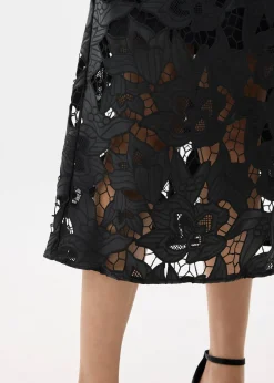 Vegan Leather Lace A-line Midaxi Skirt