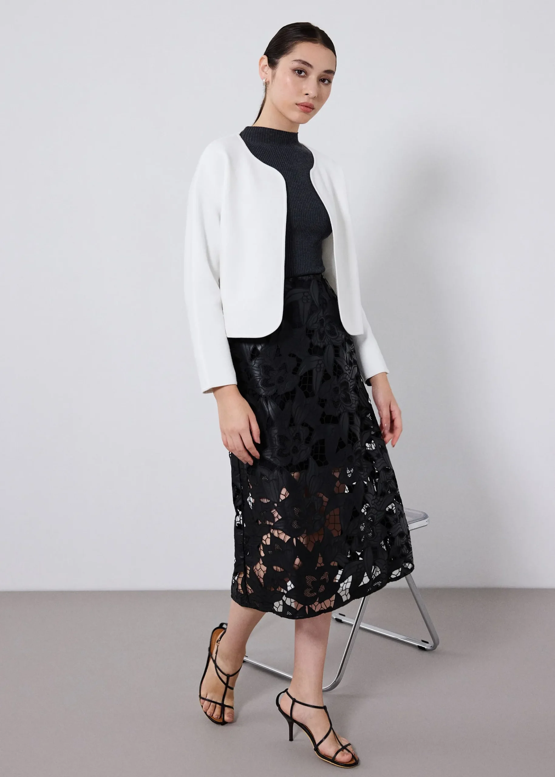 Vegan Leather Lace A-line Midaxi Skirt