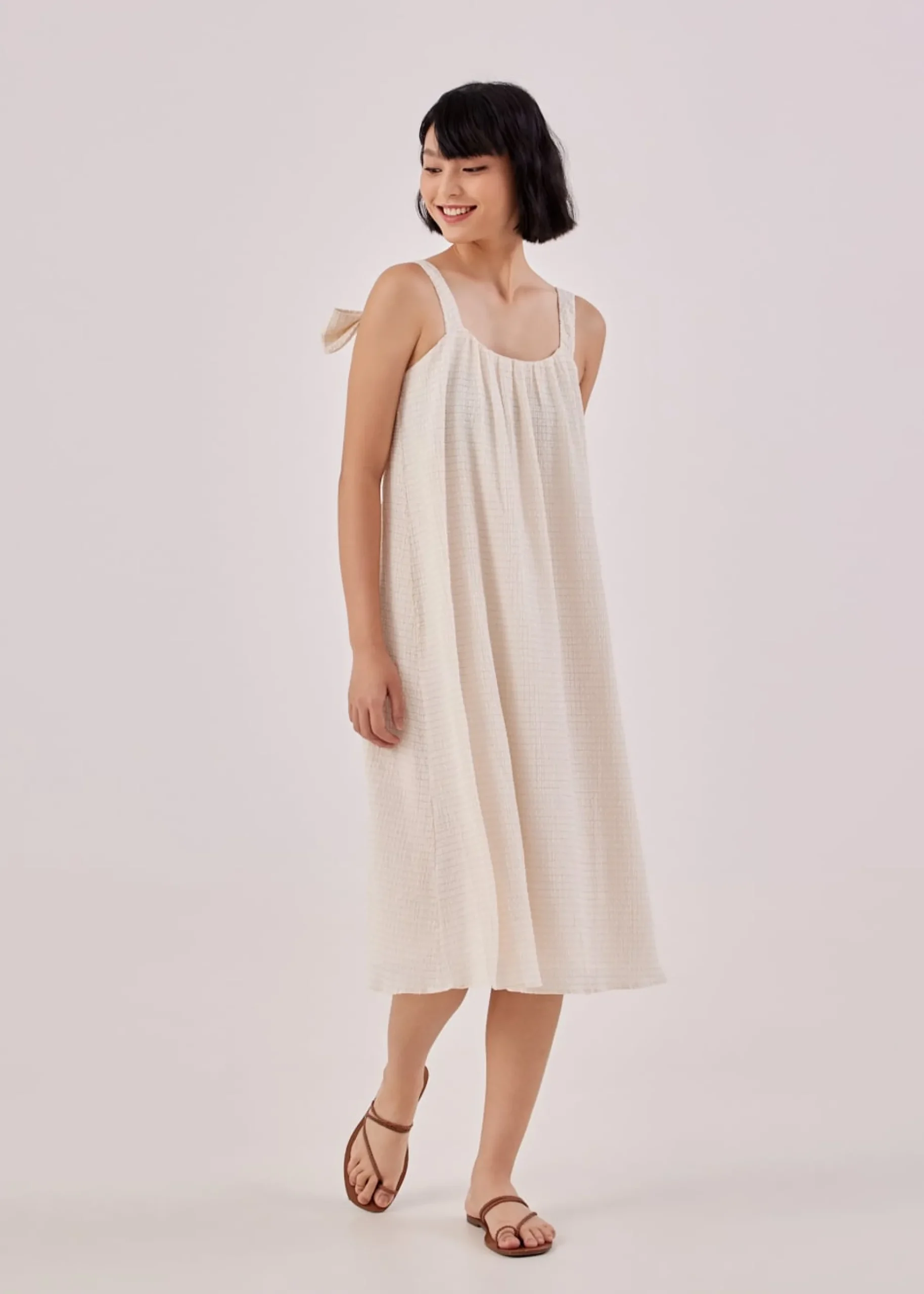 Velnice Textured Ribbon Tie Dress