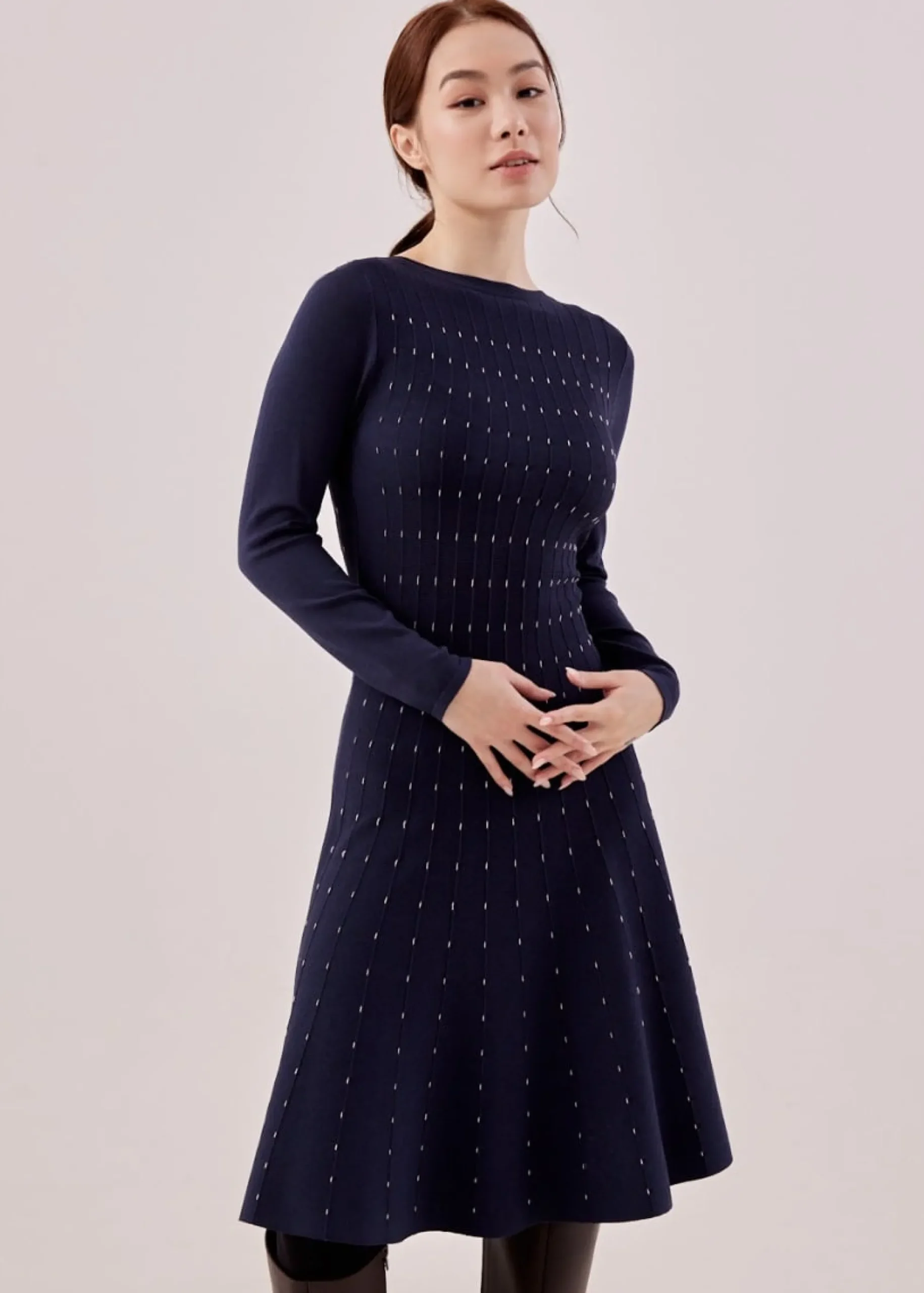 Venni Dotted Fit & Flare Dress