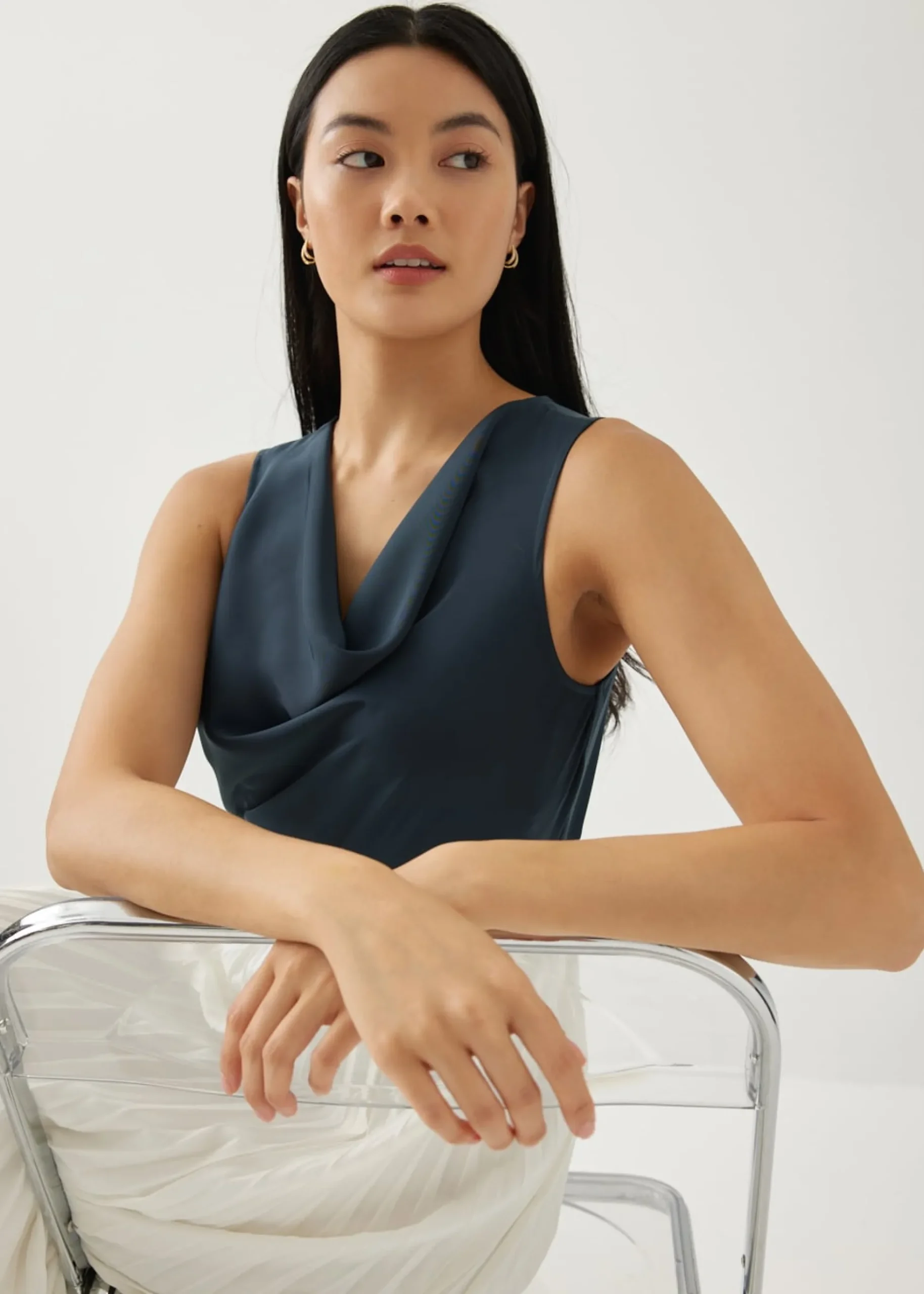 Verniece Satin Cowl Neck Shell Top