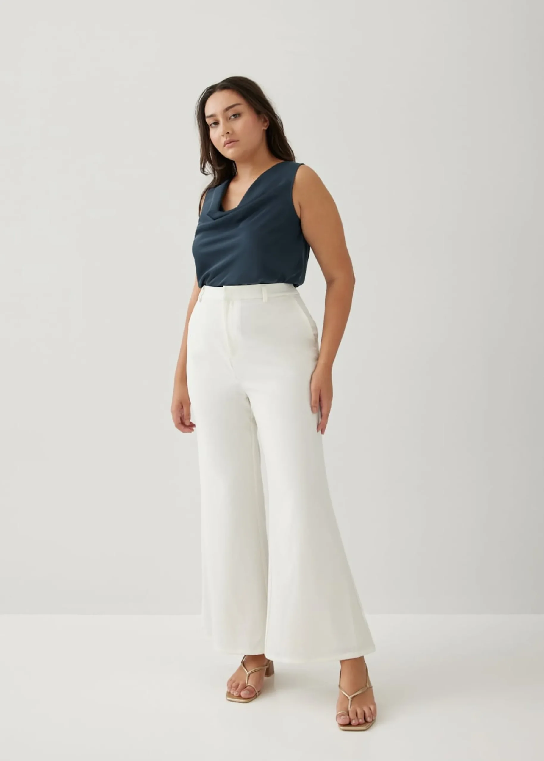 Verniece Satin Cowl Neck Shell Top