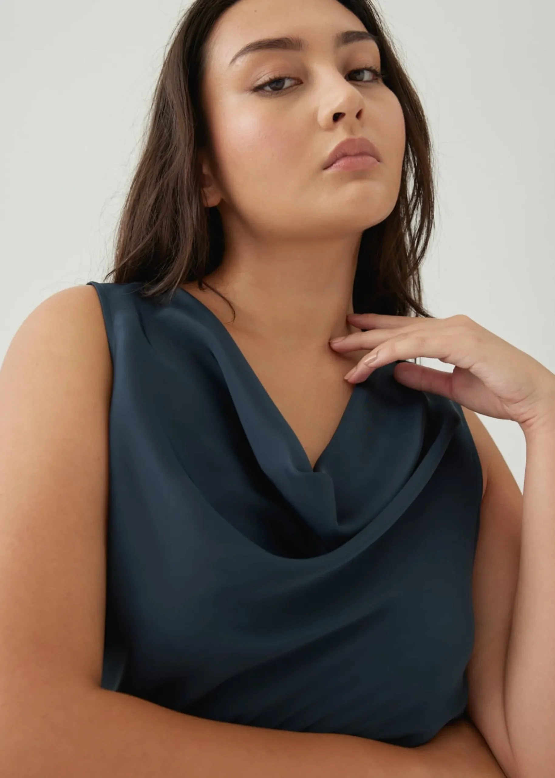 Verniece Satin Cowl Neck Shell Top