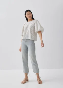 Via Linen Lantern Sleeve Shell Top
