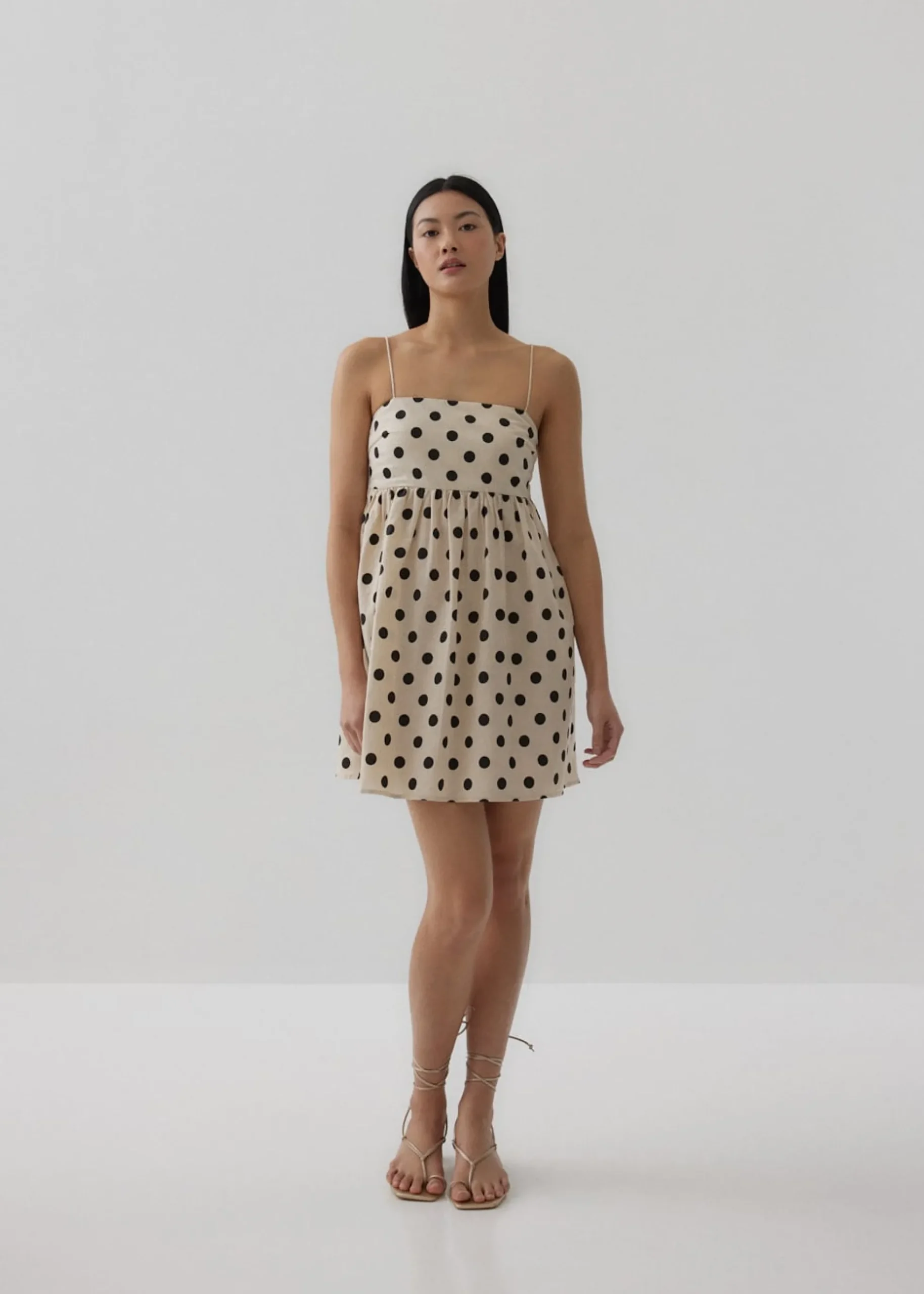 Vickie Linen Polka Dot Babydoll Dress