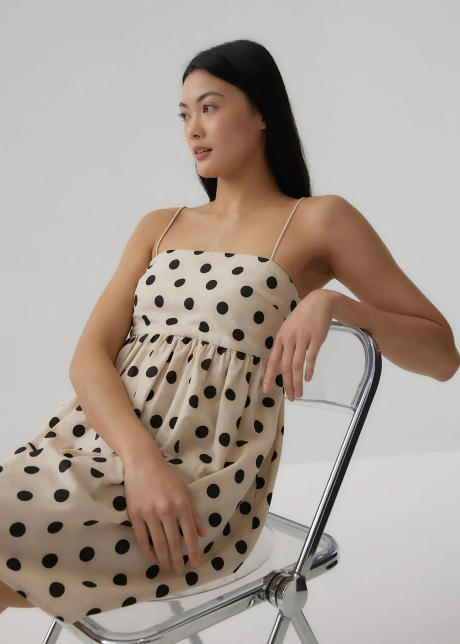 Vickie Linen Polka Dot Babydoll Dress