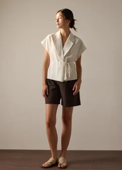 Vina Detachable Sash Melange Front Wrap Top