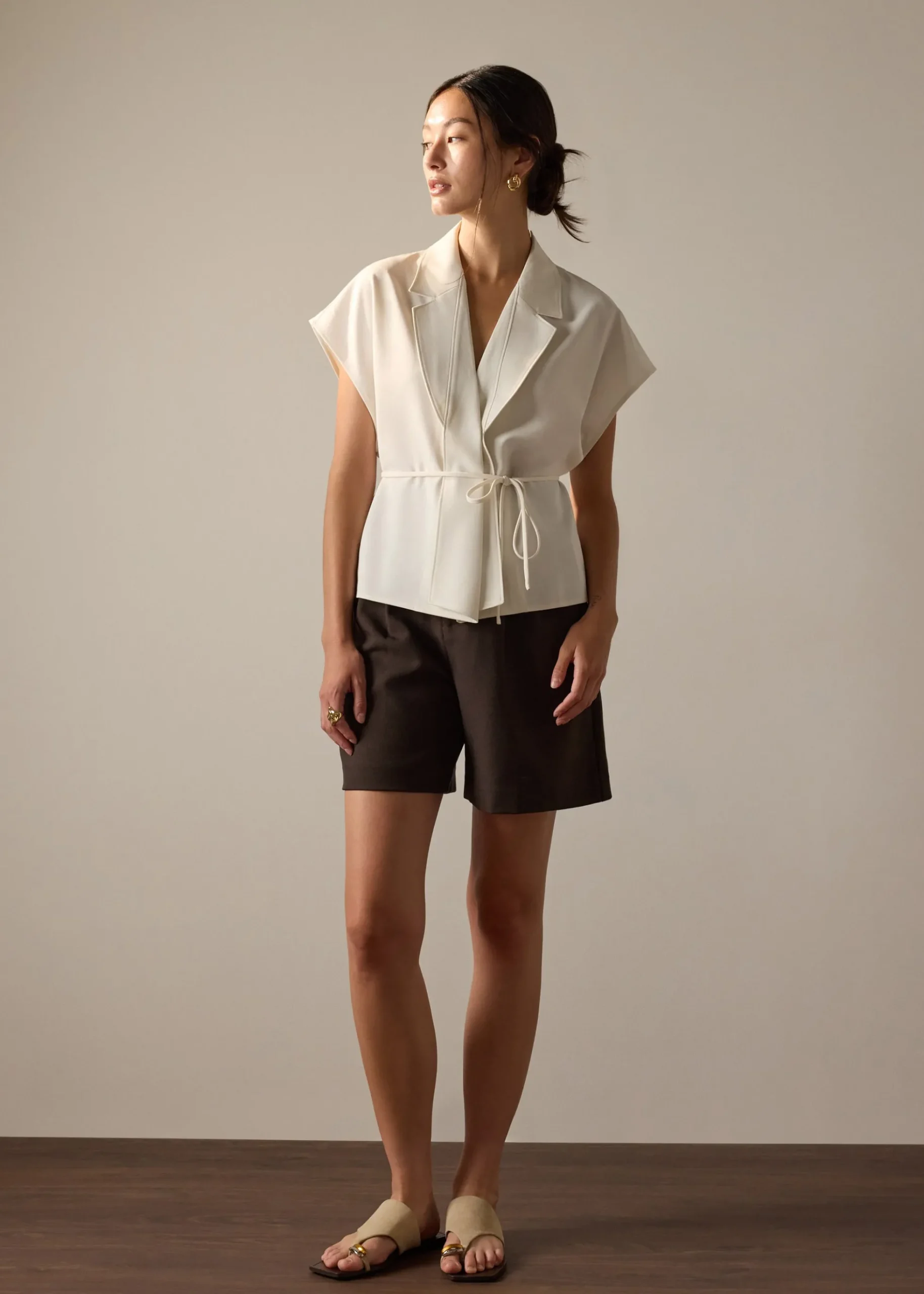 Vina Detachable Sash Melange Front Wrap Top