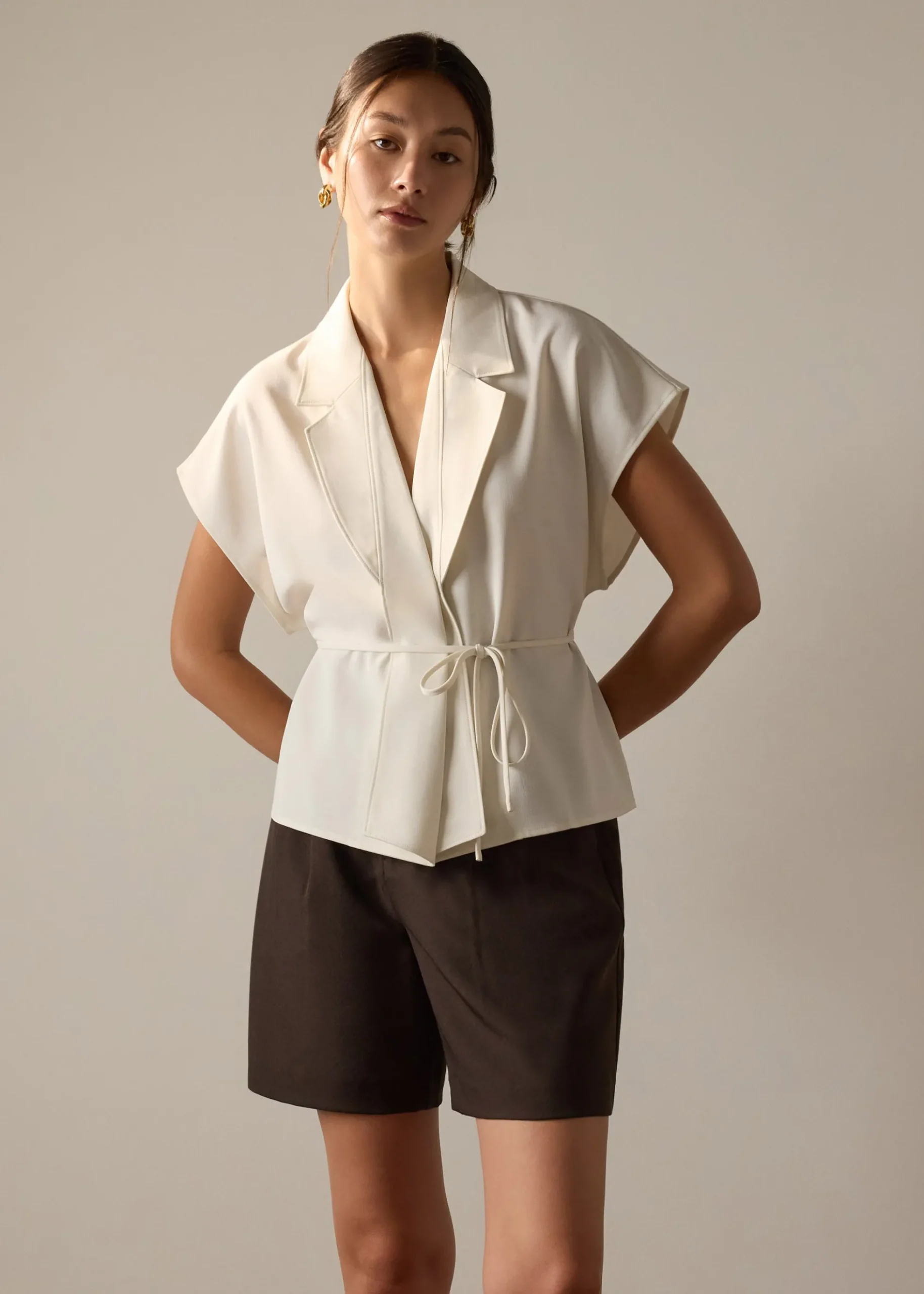 Vina Detachable Sash Melange Front Wrap Top