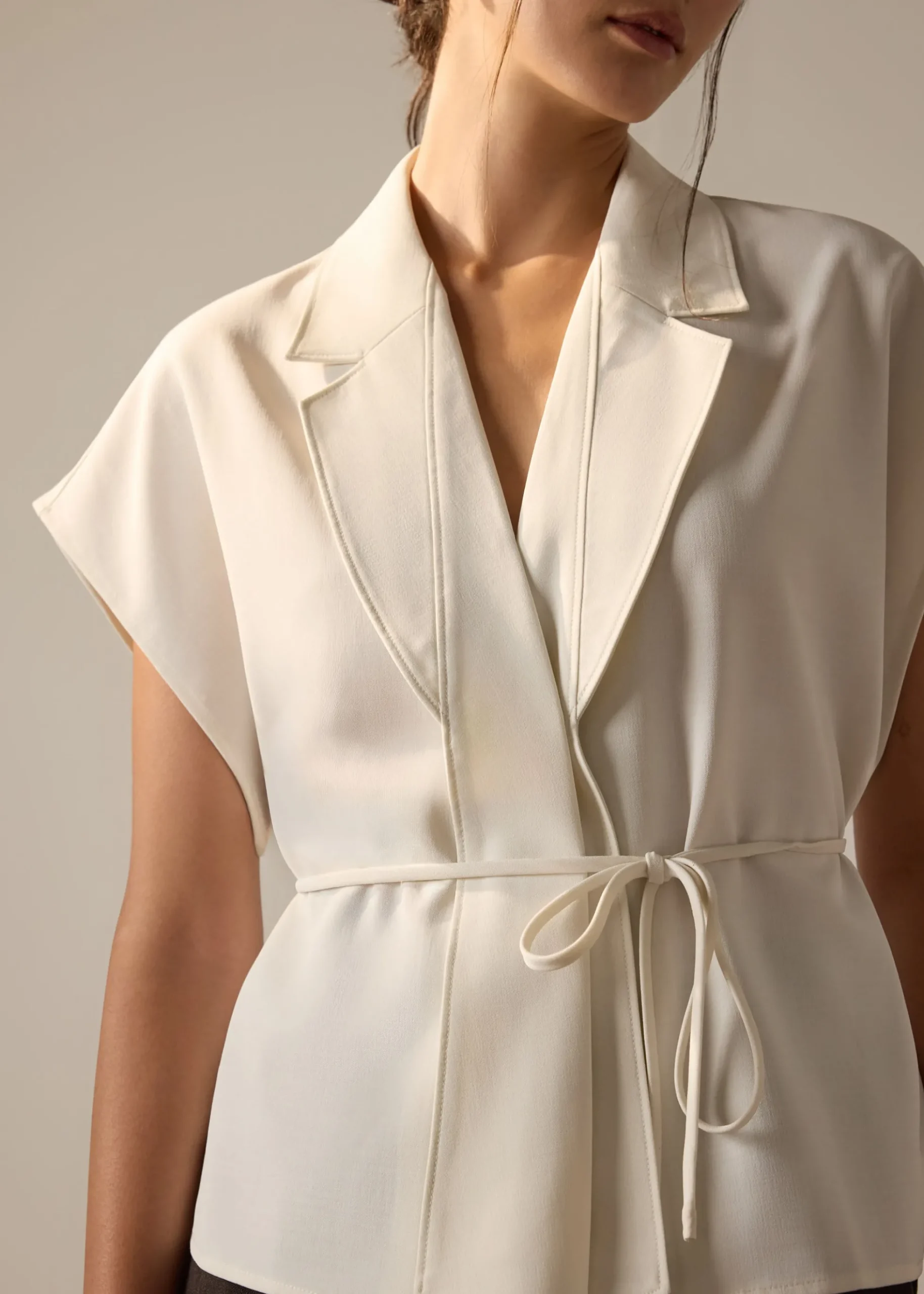 Vina Detachable Sash Melange Front Wrap Top