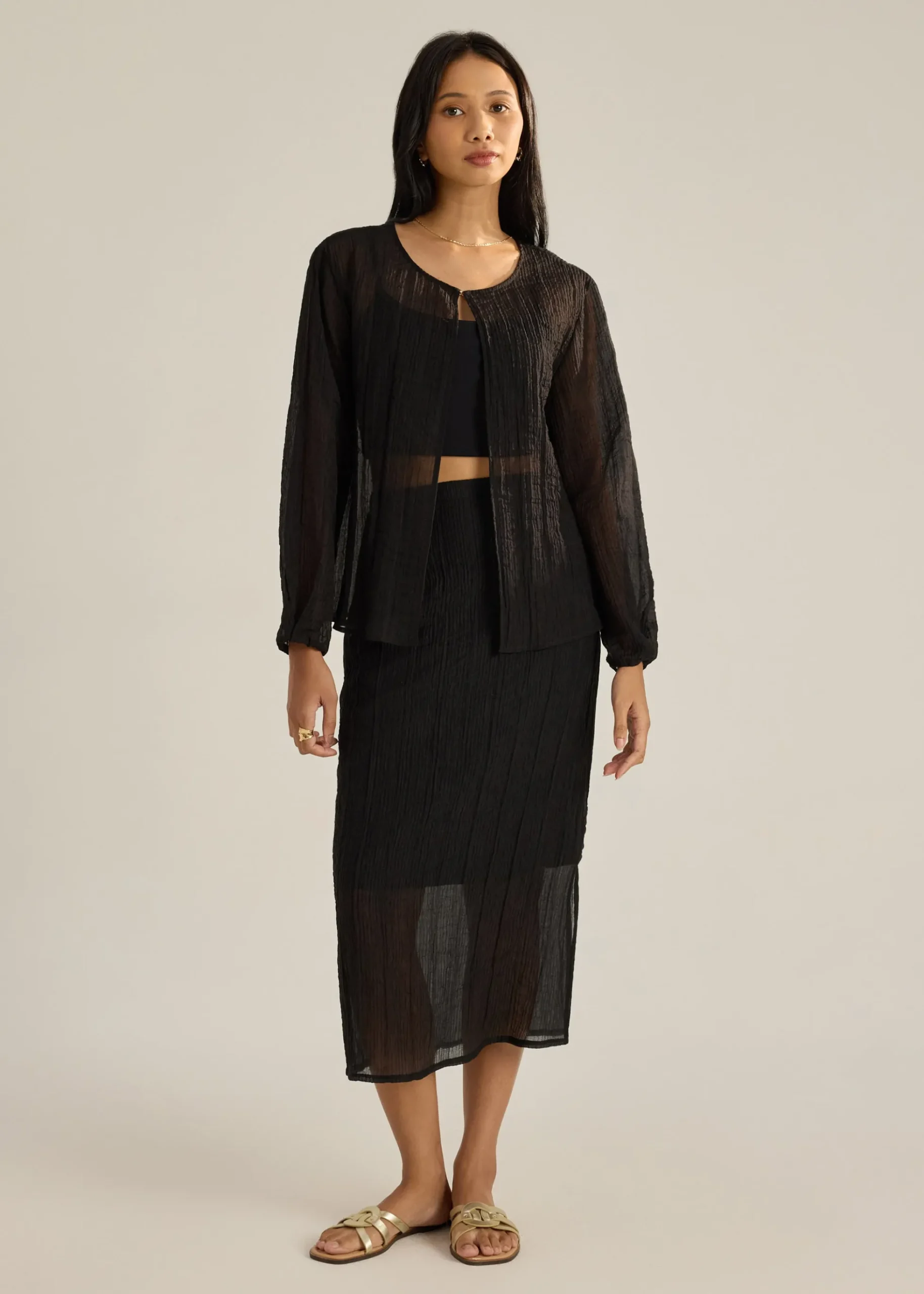 Viv Sheer Textured Column Skirt