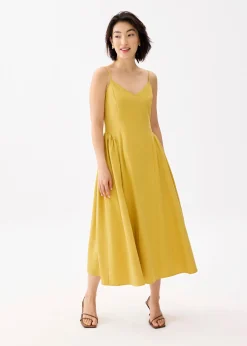 V-neck Drop Waist Fit & Flare Midaxi Dress