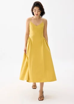 V-neck Drop Waist Fit & Flare Midaxi Dress