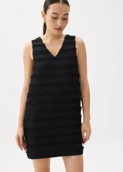 V-neck Fray Shift Mini Dress