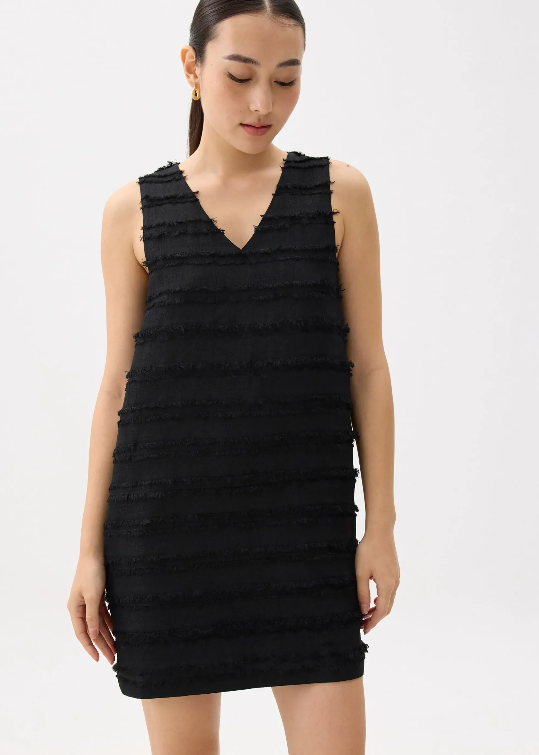 V-neck Fray Shift Mini Dress