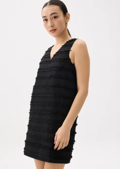 V-neck Fray Shift Mini Dress