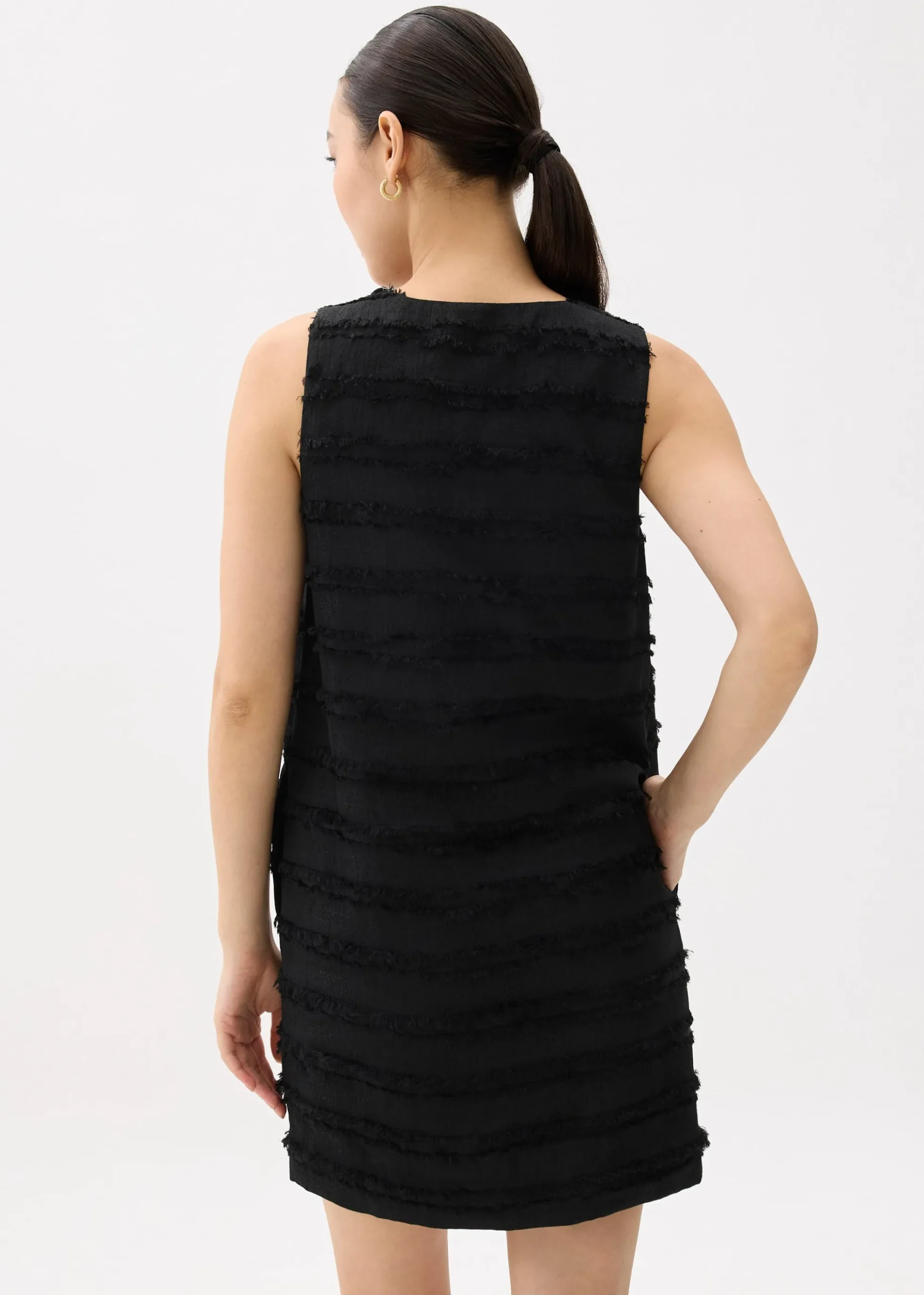 V-neck Fray Shift Mini Dress