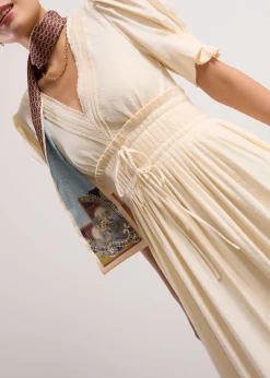 V-Neck Puff Sleeve Fit & Flare Midaxi Dress