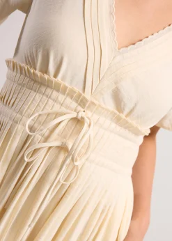 V-Neck Puff Sleeve Fit & Flare Midaxi Dress