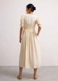 V-Neck Puff Sleeve Fit & Flare Midaxi Dress