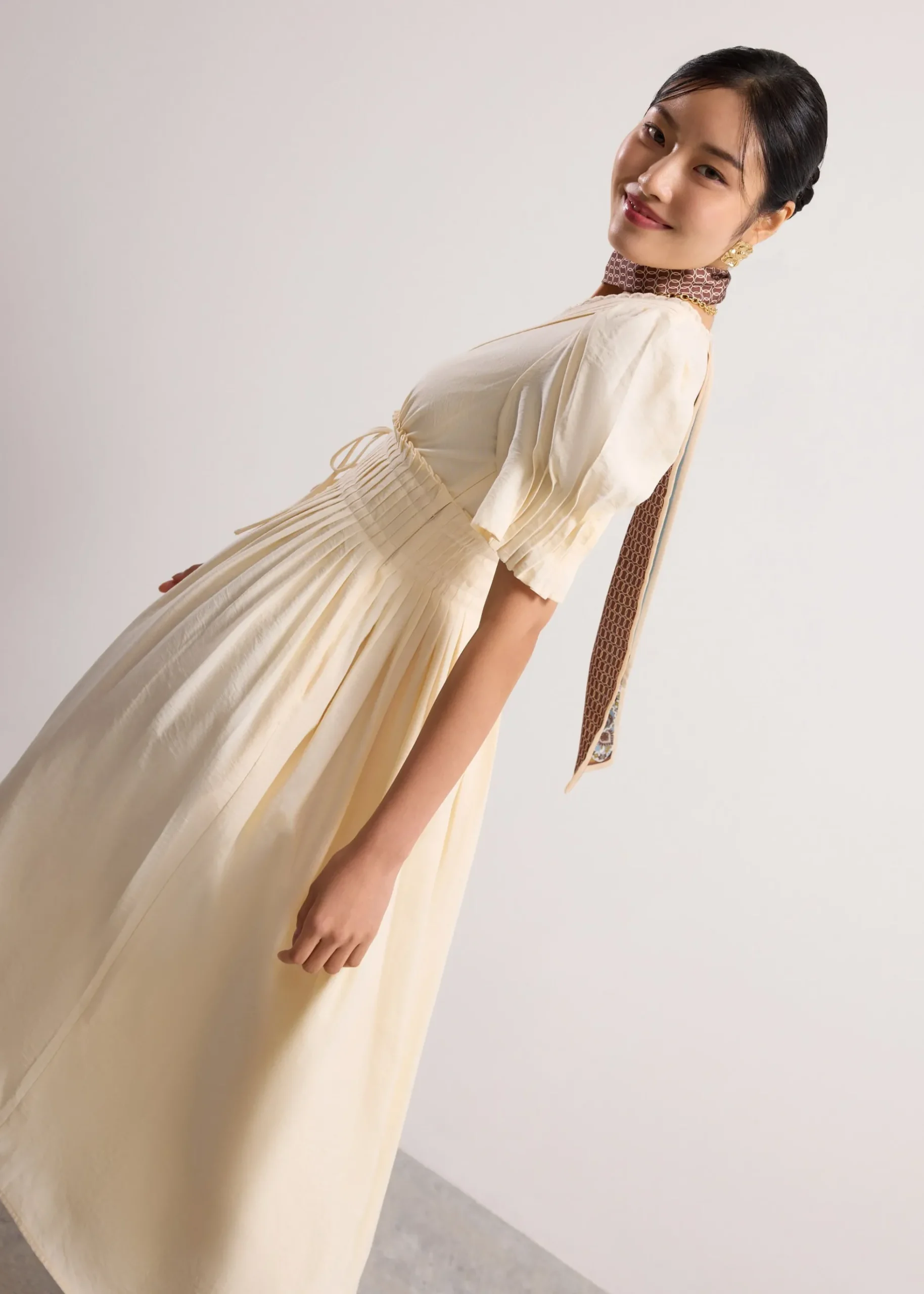 V-Neck Puff Sleeve Fit & Flare Midaxi Dress