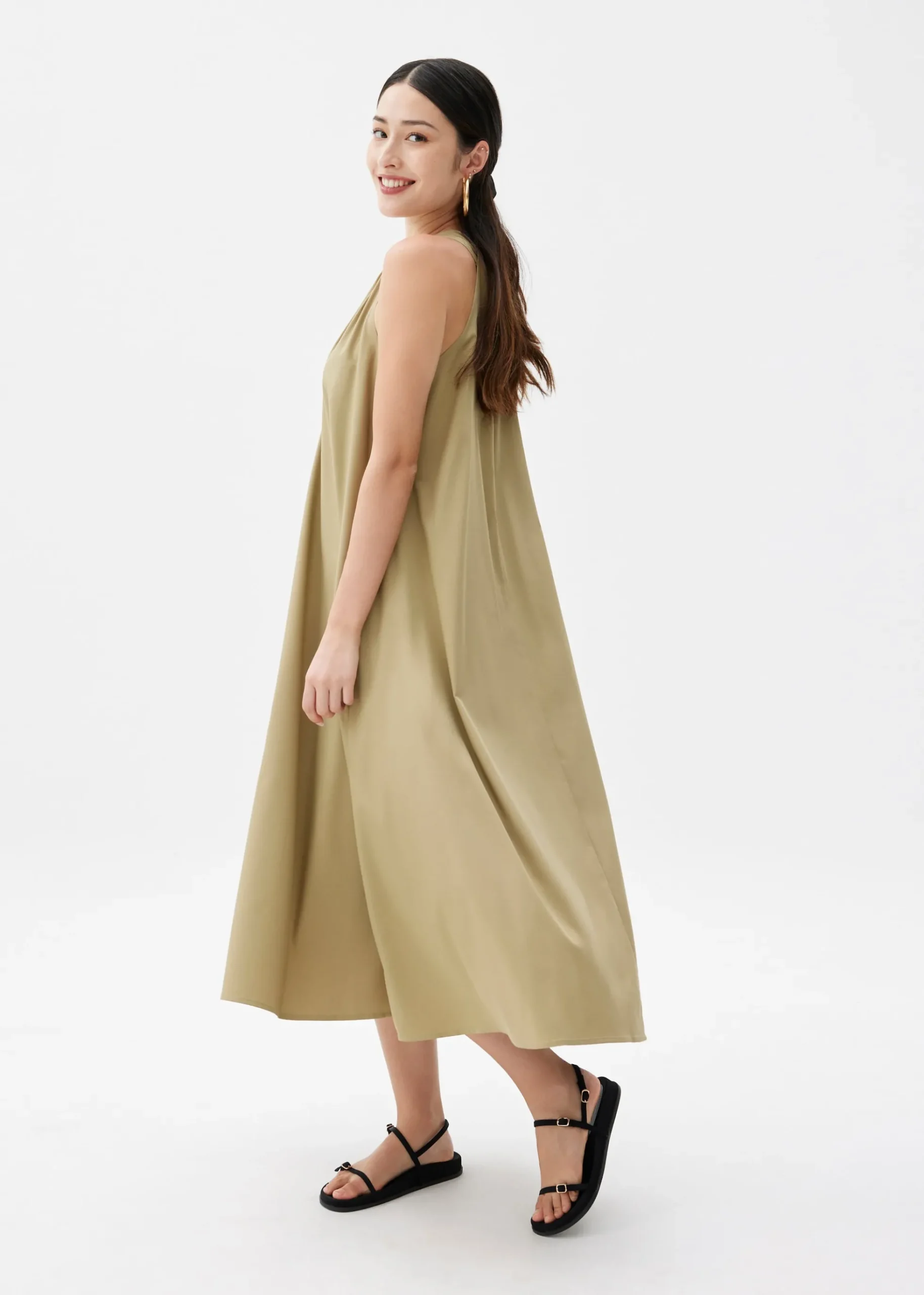 V-neck Trapeze Midaxi Dress