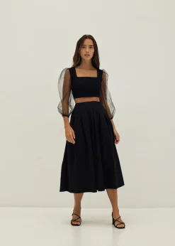 Waverly Mixed Fabric Ballon Sleeve Top