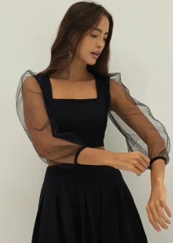 Waverly Mixed Fabric Ballon Sleeve Top
