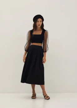 Waverly Mixed Fabric Ballon Sleeve Top