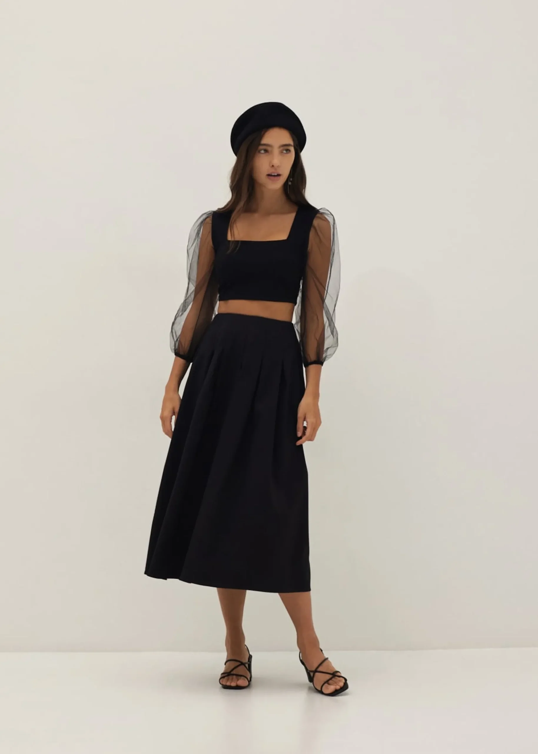 Waverly Mixed Fabric Ballon Sleeve Top