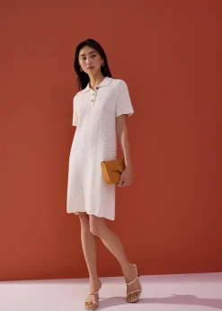 Wavy Knit Collared A-Line Mini Dress