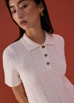 Wavy Knit Collared A-Line Mini Dress