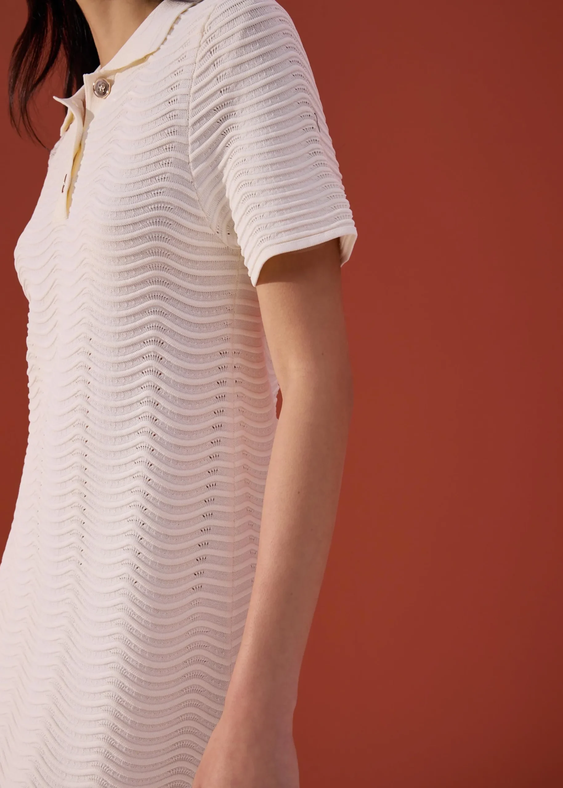 Wavy Knit Collared A-Line Mini Dress
