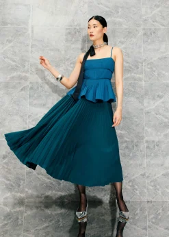 Wei Elastic Sunray Pleated Midaxi Skirt