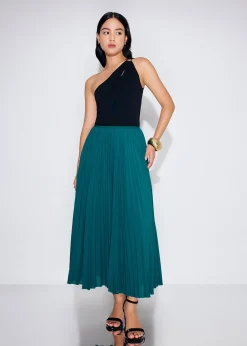 Wei Elastic Sunray Pleated Midaxi Skirt