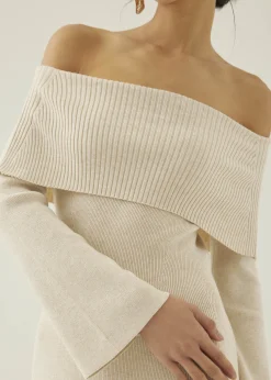 Yassi Off Shoulder Column Midi Dress
