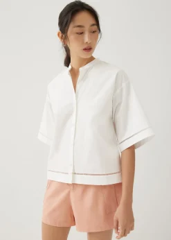 Ylia Cotton Ladder Trim Boxy Shirt