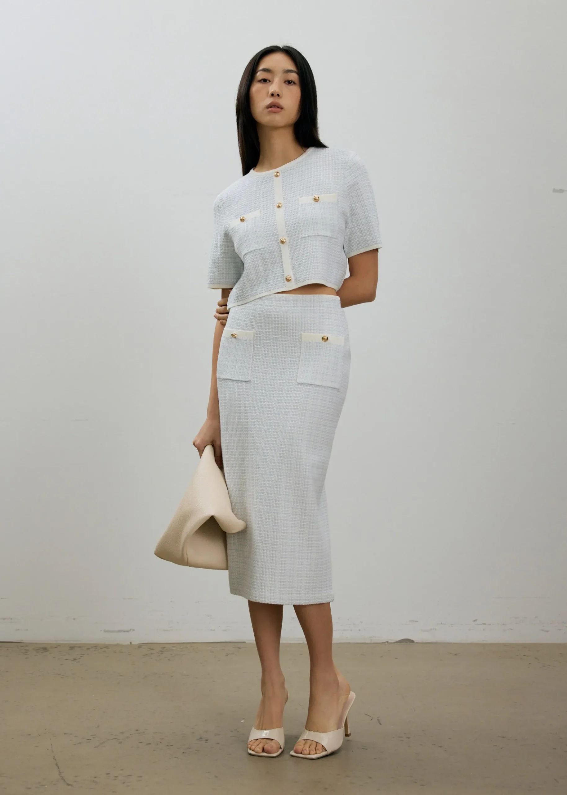 Yoko Elastic Textured Knit Midi Skirt