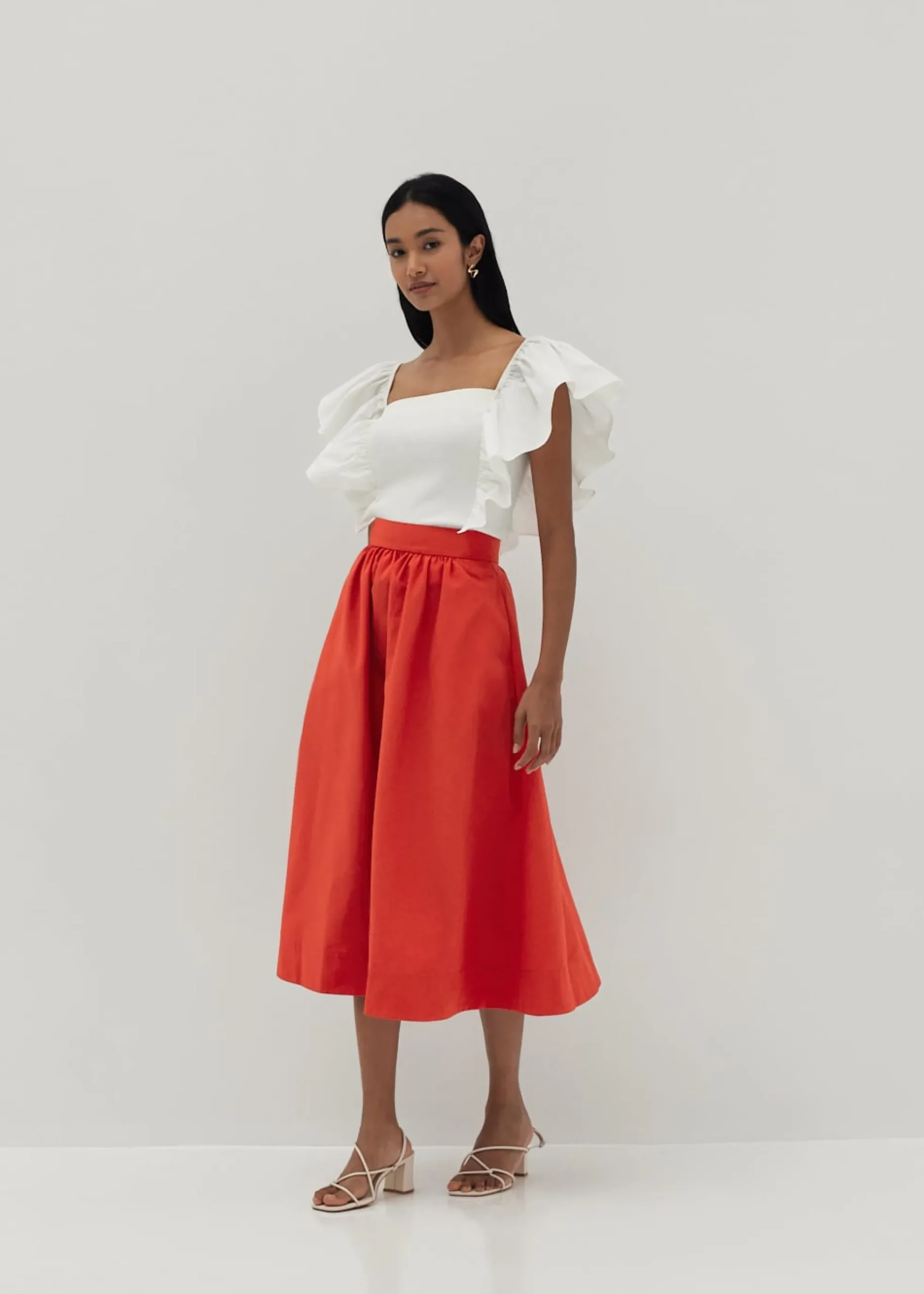 Zariyah Mixed Fabric Ruffle Top