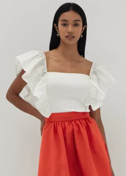Zariyah Mixed Fabric Ruffle Top
