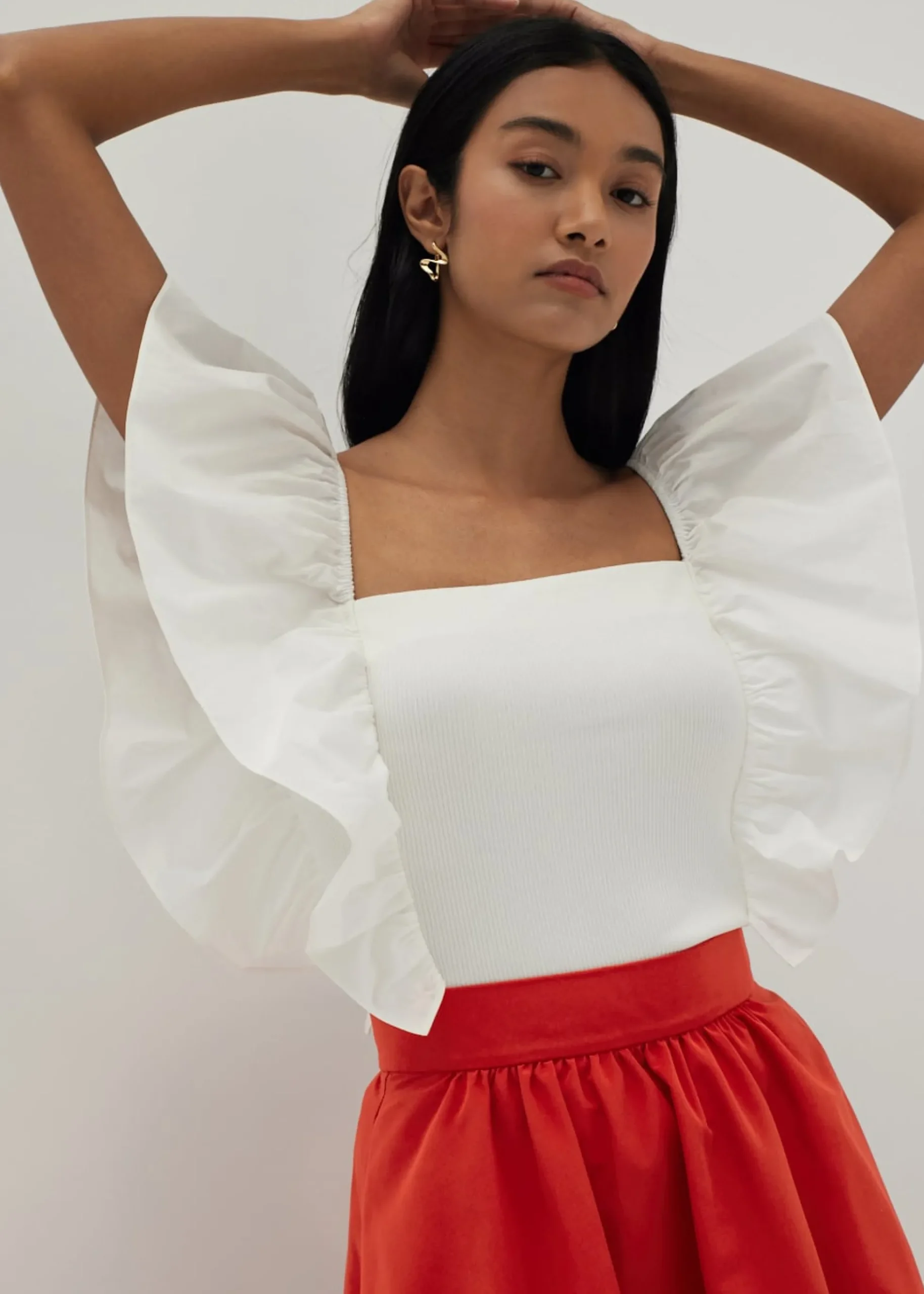 Zariyah Mixed Fabric Ruffle Top