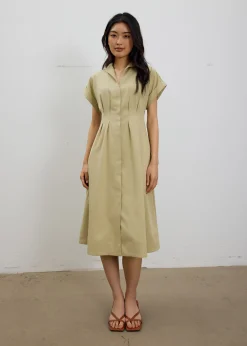 Zhu Belted V-neck Fit and Flare Midi Dress