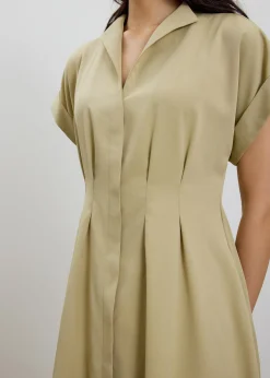 Zhu Belted V-neck Fit and Flare Midi Dress